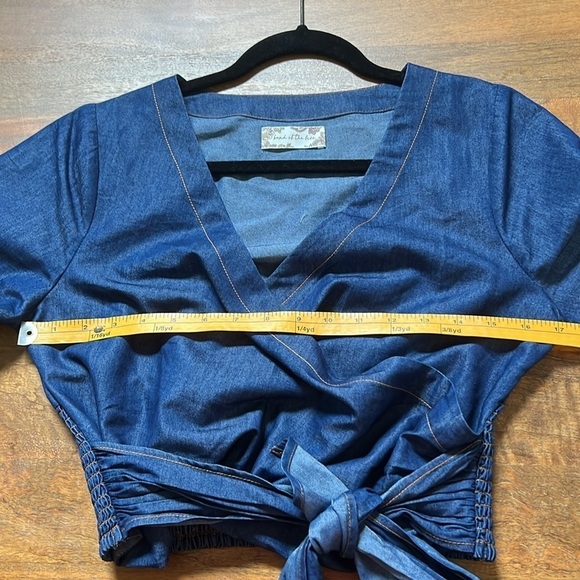 Band of the Free Indigo Denim Chambray Wrap Crop‎ Top - Size Small Sample Sale - Picture 5 of 6